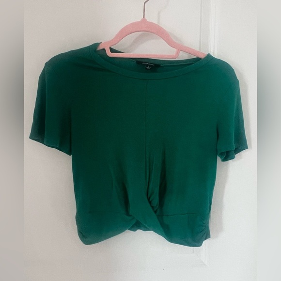 Ambiance Tops - Green Twist Front  Crop Top